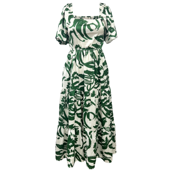 Elizabeth Midi Dress, Green & Ivory