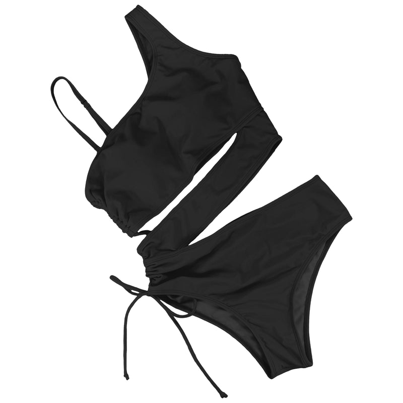 Black one piece side cut out swimwear