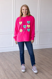 Candy Hearts on Hot Pink Crazy Cozy Microfleece Crewneck