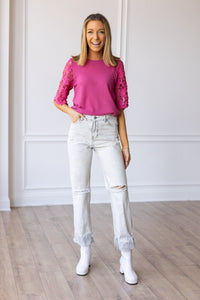 Garden Romance Waffle Knit Top in Pink