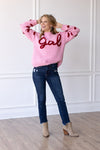 Gal on Pink Fuzzy Sweater