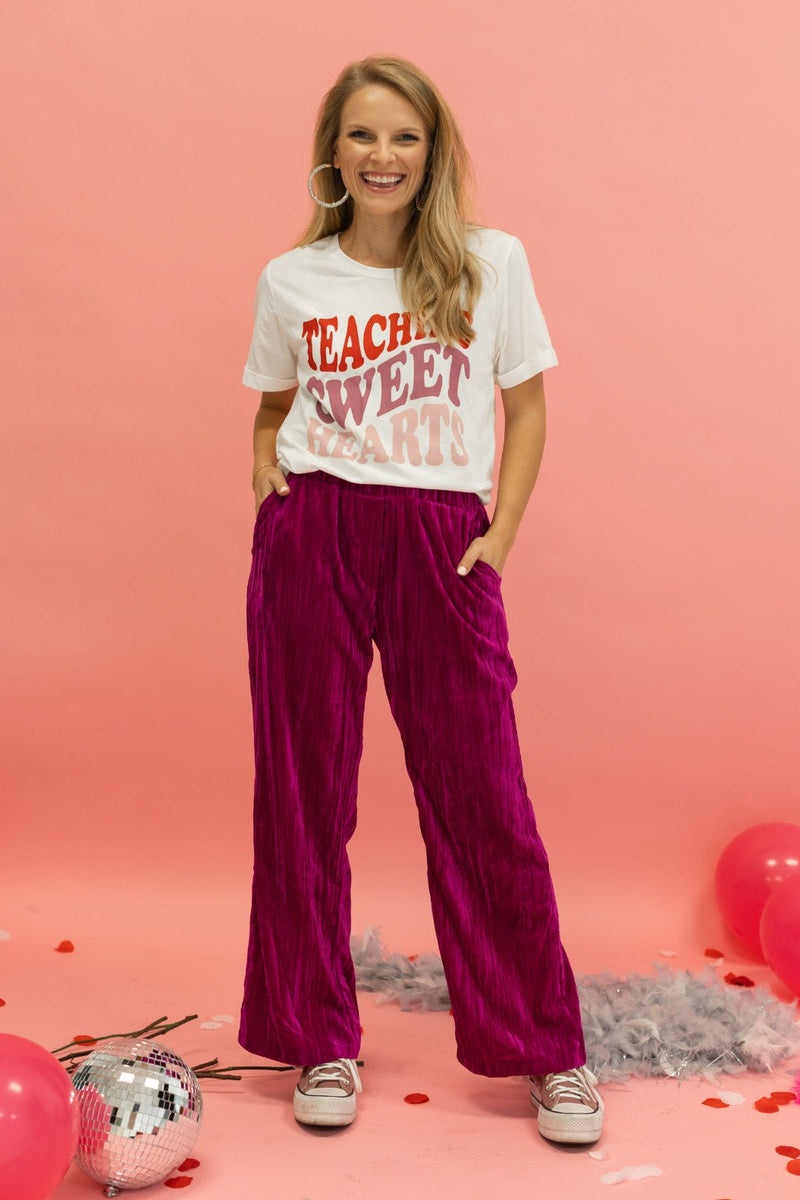 Raspberry Rendezvous Velvet Wide Leg Pants