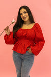 Crimson Passion Jacquard Peasant Blouse