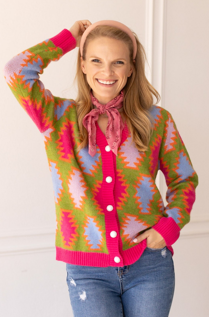 Fiesta Fusion Colorful Aztec Cardigan