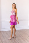 Fuchsia Flair Metallic Layered Dress