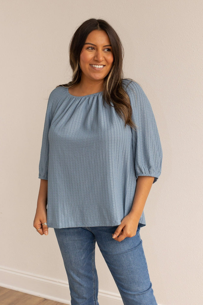 Blue Breeze Elegance Off the Shoulder Top