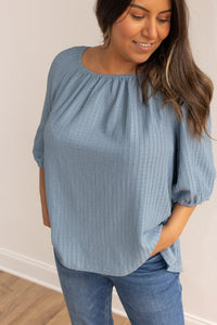 Blue Breeze Elegance Off the Shoulder Top