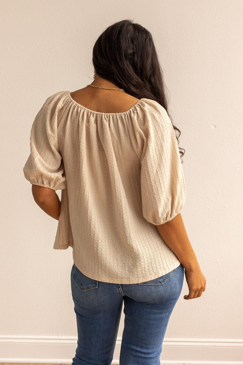 Beige Breeze Elegance Off the Shoulder Top