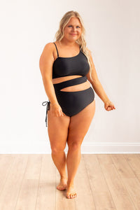 Black one piece side cut out swimwear