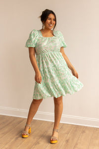 Minty Elegance Puff Dress