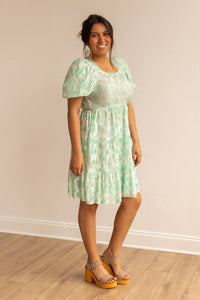 Minty Elegance Puff Dress