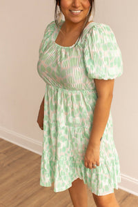 Minty Elegance Puff Dress