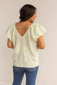 Peace Mint Whimsy Embroidered Sleeve Blouse