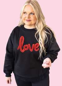 LOVE on Black French Terry Sweatshirt With Ribbed Knit