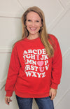 I Love You on Red French Terry Sweatshirt With Ribbed Knit