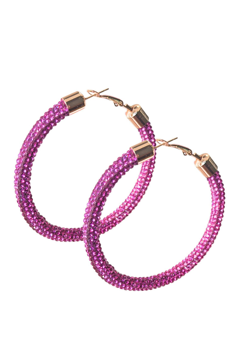 Let's Go Girls Fuchsia Crystal Hoop Earrings