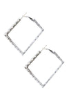 Large Silver and Crystal square Hoops Earrings