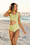 Green Shimmer Side Cut One Piece Swim