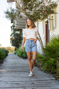 Cara Collared Top, Ivory Satin