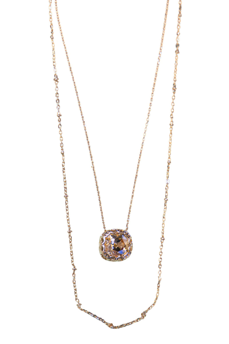GALA EVENING GOLD CRYSTAL PENDANT GOLD LAYERED NECKLACE