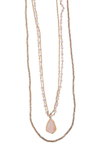 Cheers To Forever Iridescent Stone Pendant Pastel Pink Layered Necklace