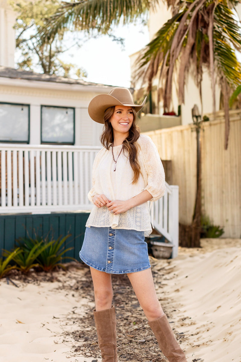 Peasant Blouse with Belt, White Sands