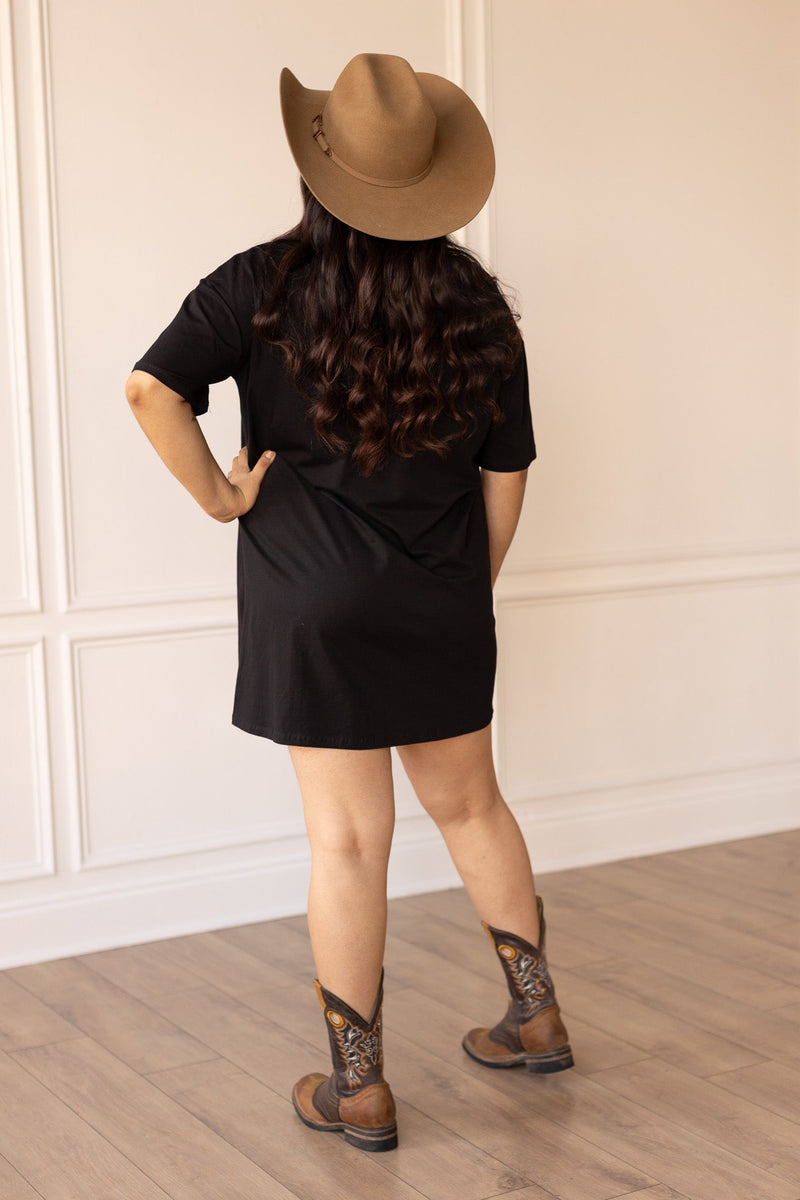 'American Cowgirl' on Black T-Shirt Dress