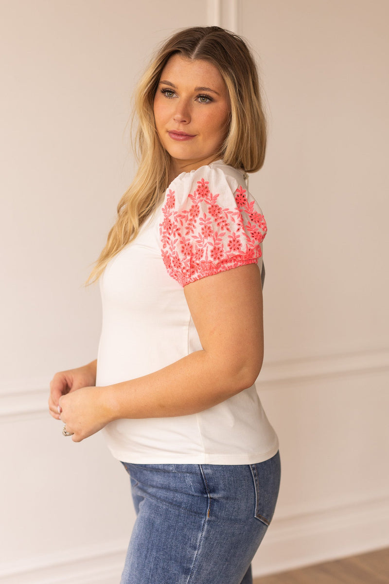 Prairie Rose Eyelet Sleeve Top