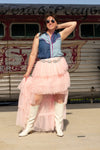 Pink Tulle Ruffled High-Low Skirt