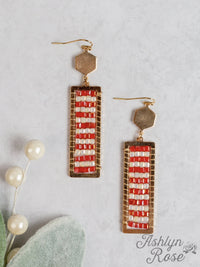 Layers of Sparkle Rectangle Sparkle Earrings, Red