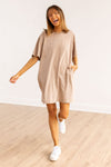 The Kiki Beige Wash Tee Shirt Dress With Pockets