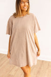 The Kiki Beige Wash Tee Shirt Dress With Pockets