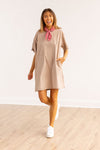 The Kiki Beige Wash Tee Shirt Dress With Pockets