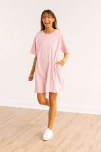 The Kiki Pink Wash Tee Shirt Dress With Pockets