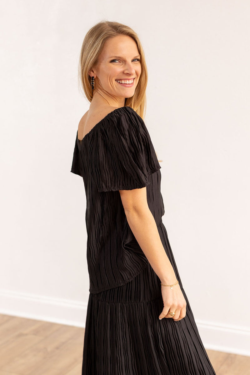 Lustrous Pleated Top, Black