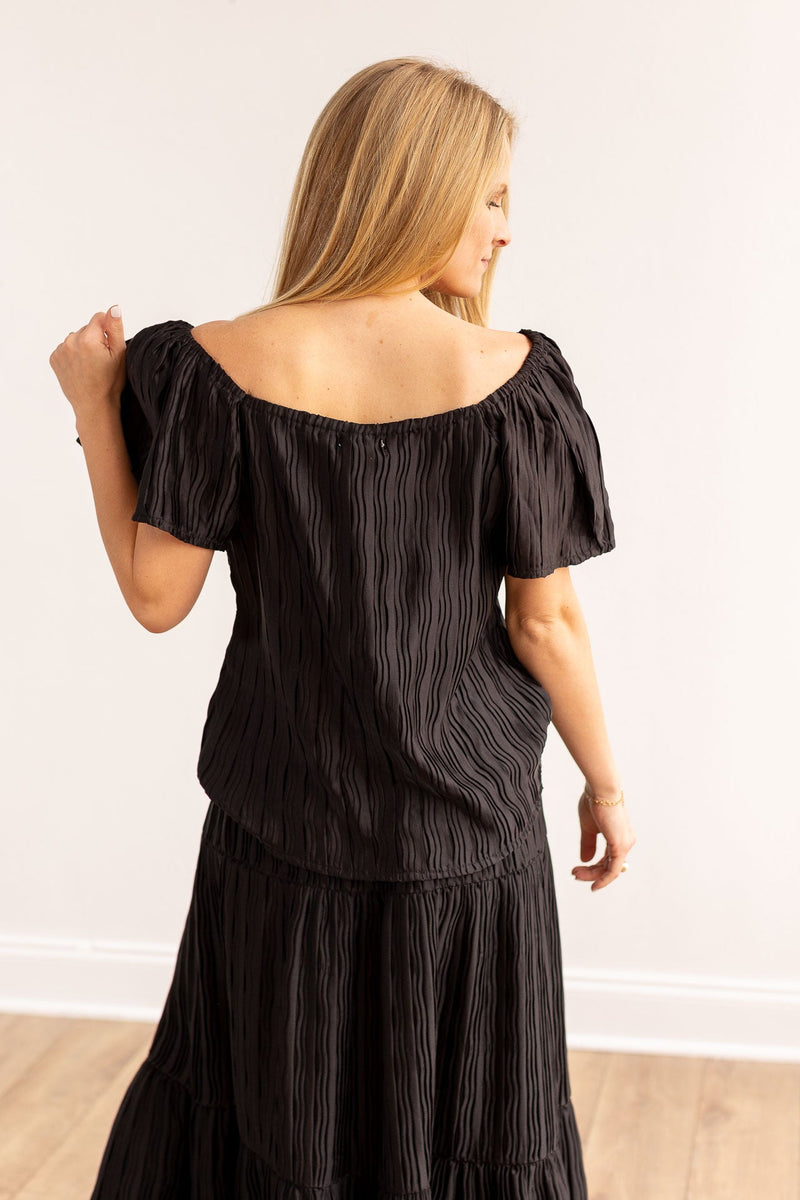 Lustrous Pleated Top, Black