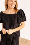 Lustrous Pleated Top, Black