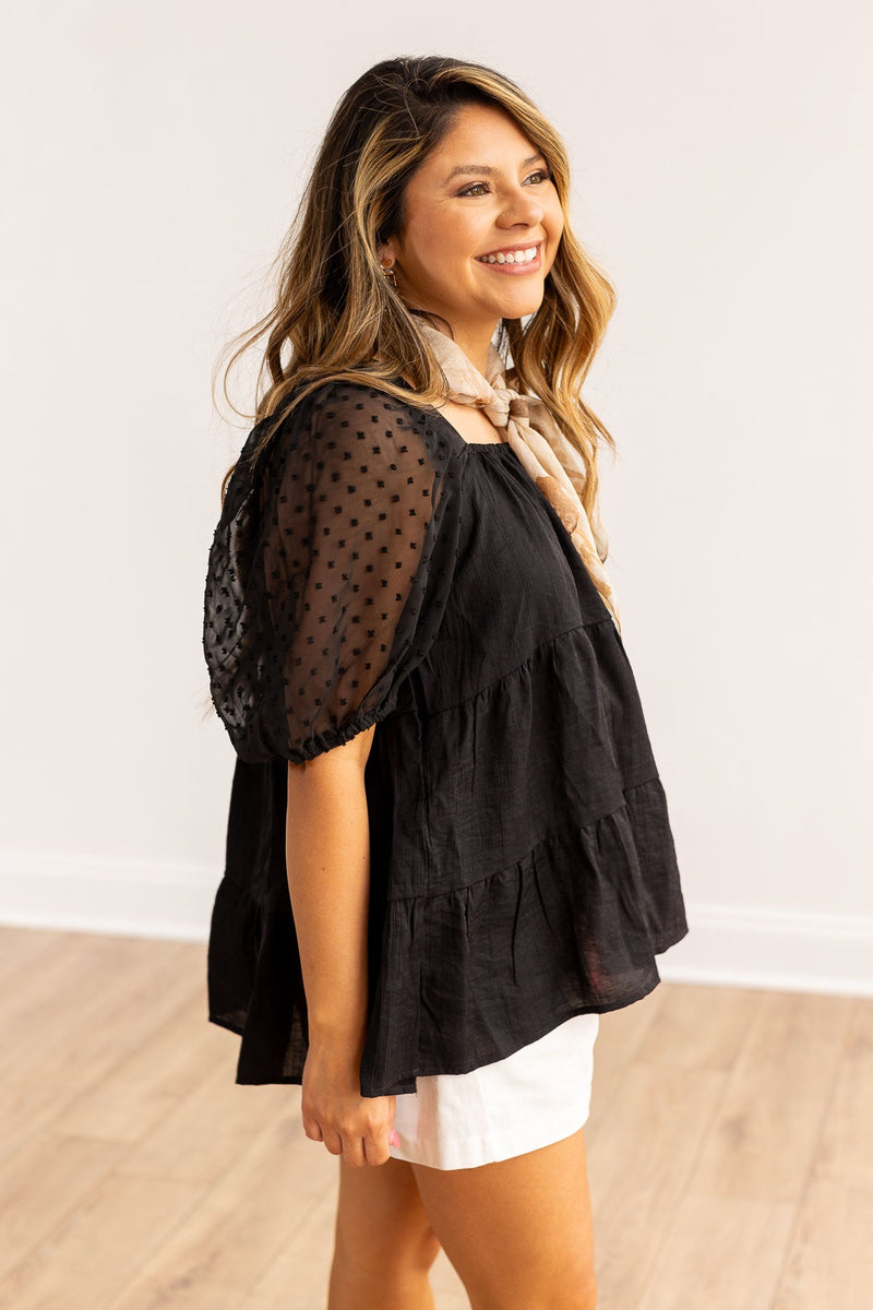 Luna Baby Doll Top, Black