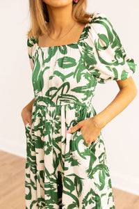 Elizabeth Midi Dress, Green & Ivory