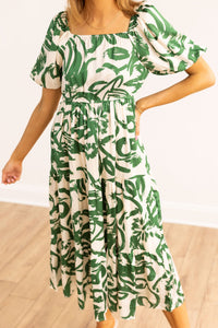 Elizabeth Midi Dress, Green & Ivory