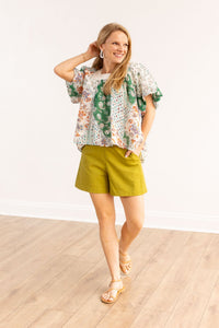 Rosemary Square Neck Boho Top, Green