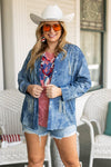 'Sparkles and Spurs' Denim Button-Up with Rhinestone Fringe