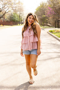 Andrea Sleeveless Ruffle Top, Blush