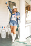 'Sparkles and Spurs' Denim Button-Up with Rhinestone Fringe