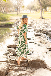 Elizabeth Midi Dress, Green & Ivory