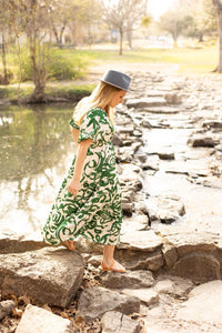 Elizabeth Midi Dress, Green & Ivory