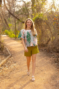 Rosemary Square Neck Boho Top, Green