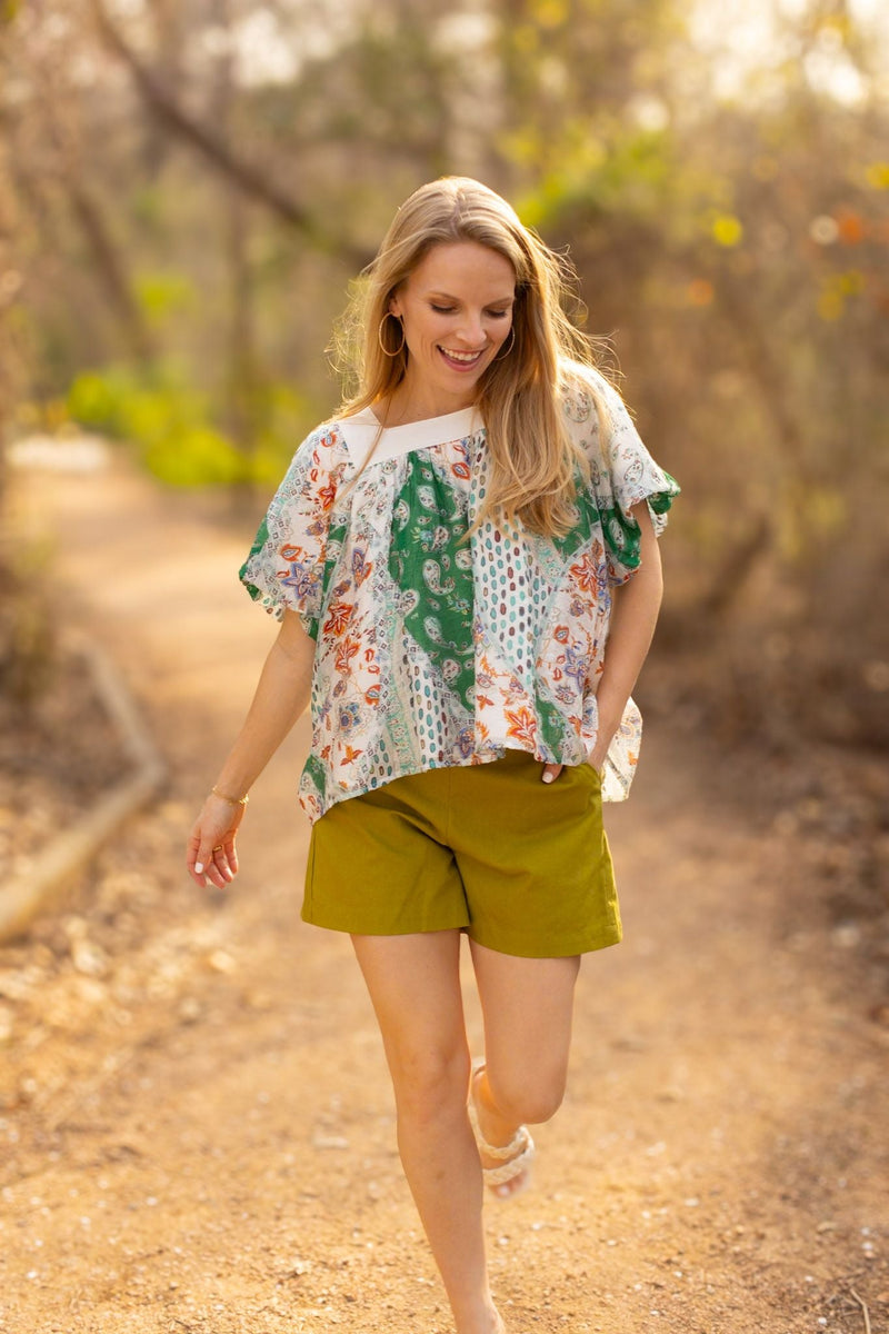 Rosemary Square Neck Boho Top, Green