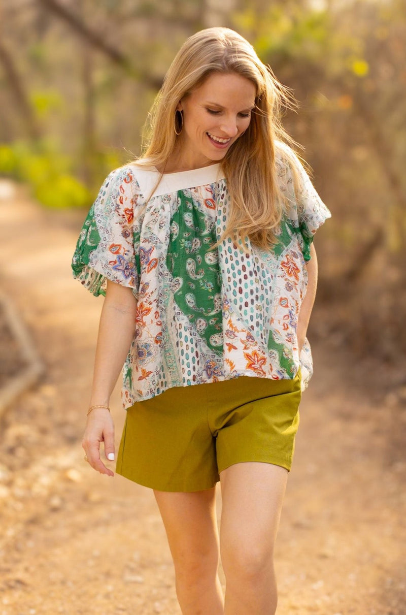 Rosemary Square Neck Boho Top, Green