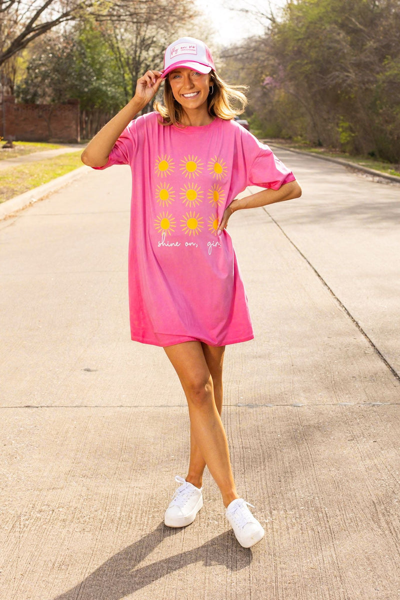 Shine On Girl T-Shirt Dress, Pink